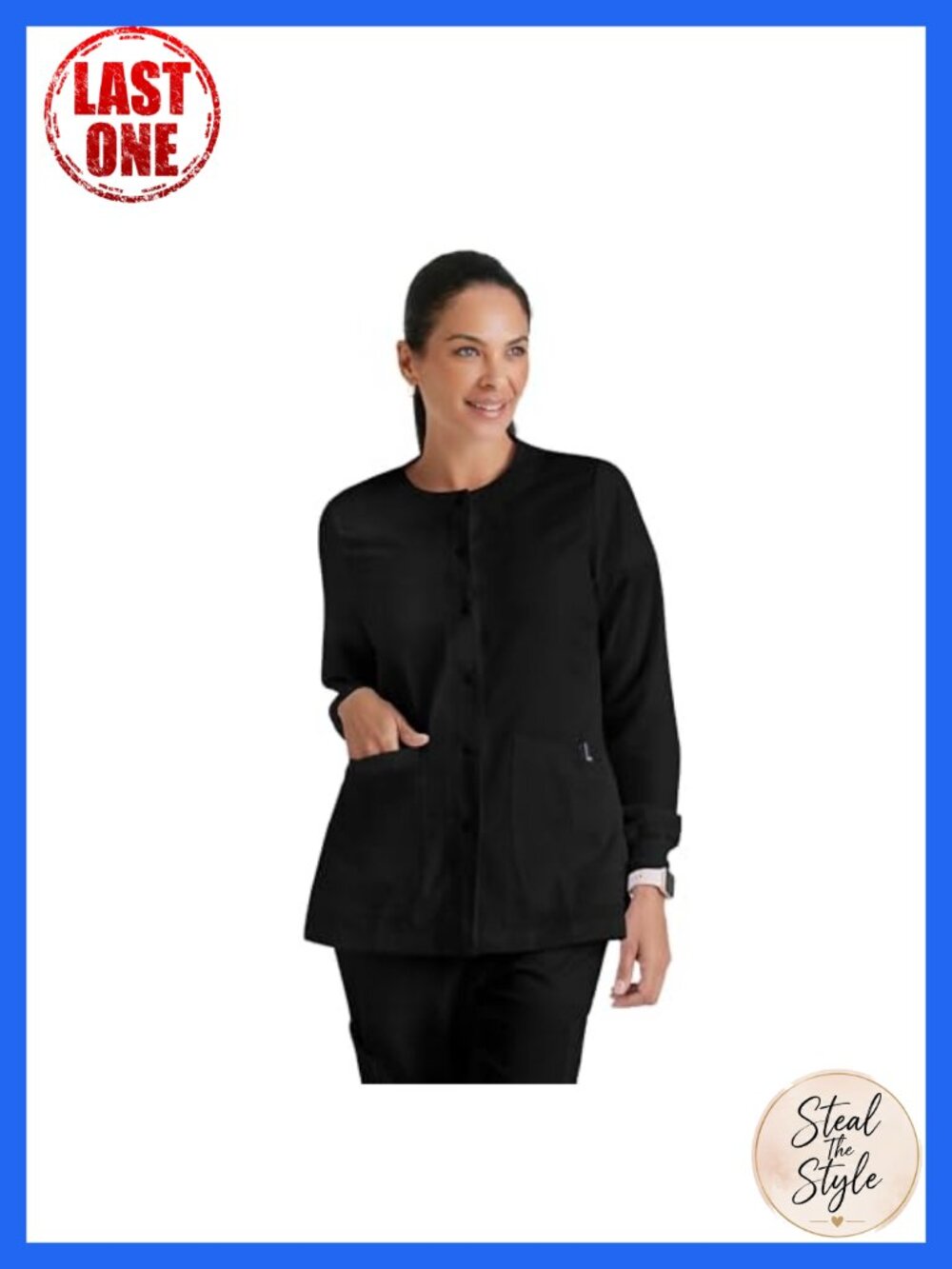 Women's Scrub Jacket Warm-Up Fitted Back Belt Inset Soft Stretch Medical